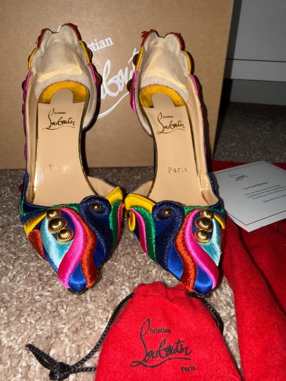 Christian Louboutin Multicolor Embroidered Pointed Toe Stiletto with Red Sole - Picture 7 of 9